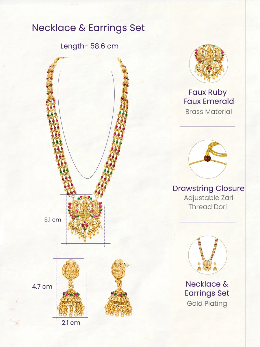 Peora Royal Heritage Bridal Necklace Set - gold