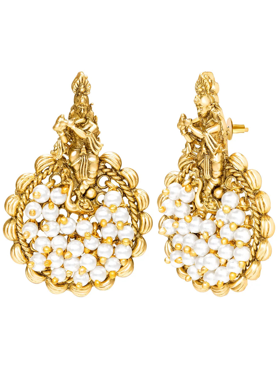 Peora Royal Temple Pearl Necklace Set - Gold
