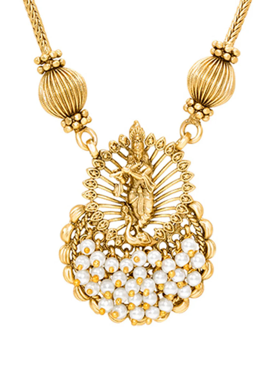 Peora Royal Temple Pearl Necklace Set - Gold
