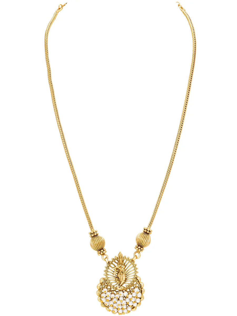 Peora Royal Temple Pearl Necklace Set - Gold
