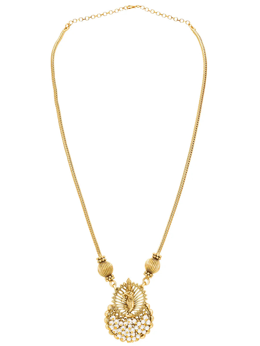 Peora Royal Temple Pearl Necklace Set - Gold