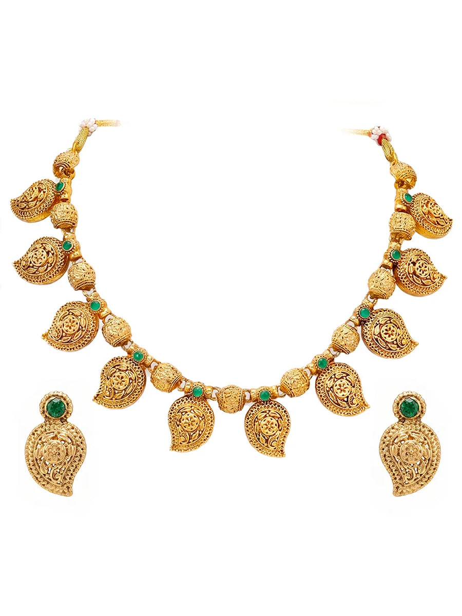 Gold Plated Green Mango Motif Necklace Set