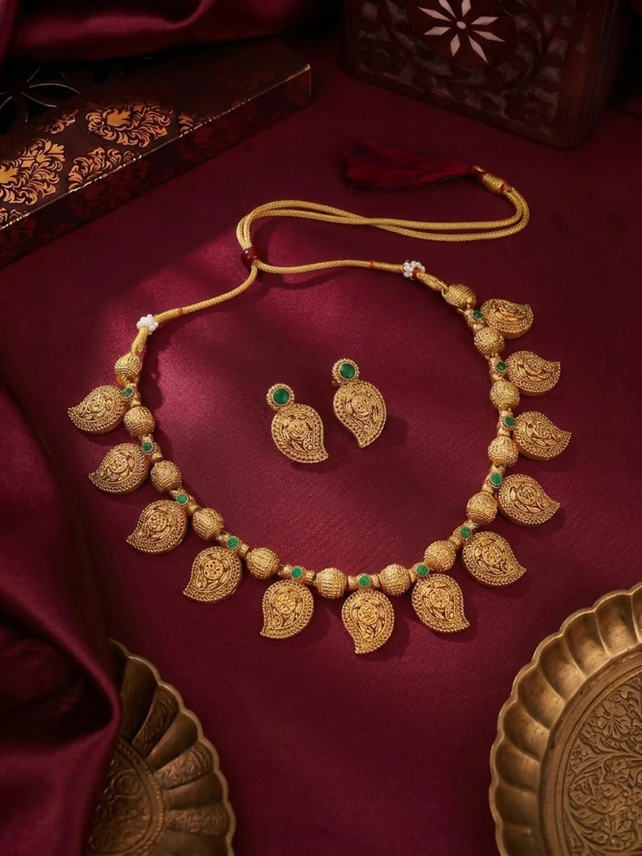 Gold Plated Green Mango Motif Necklace Set