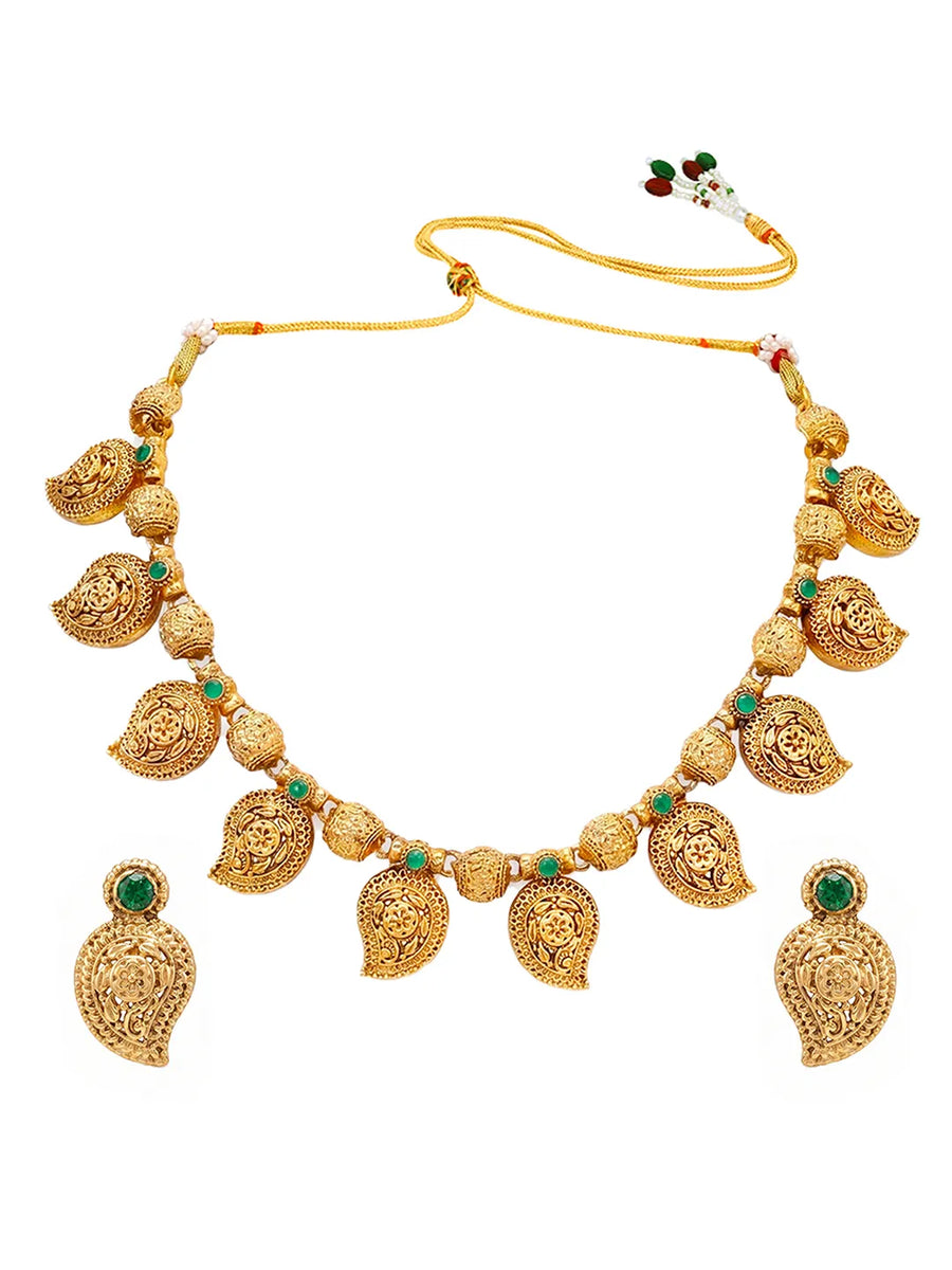 Gold Plated Green Mango Motif Necklace Set