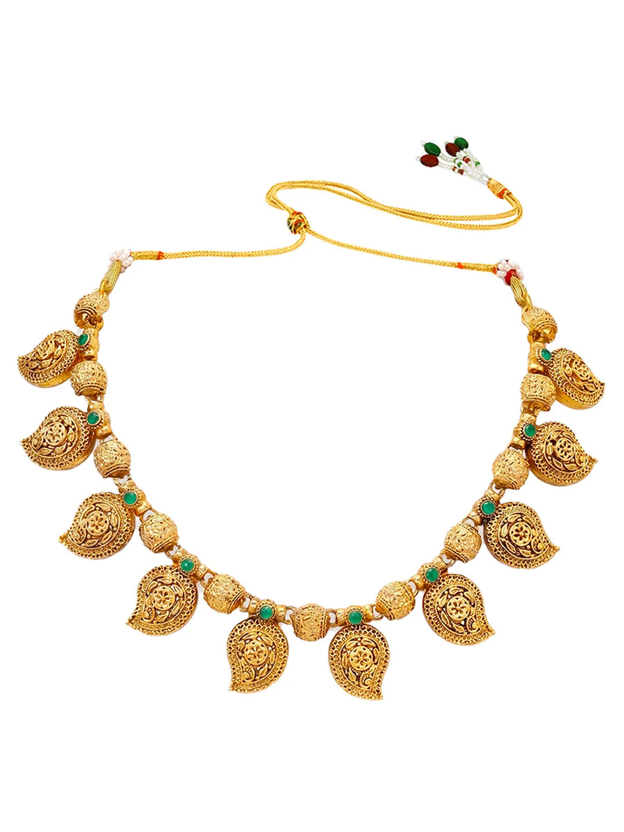 Gold Plated Green Mango Motif Necklace Set