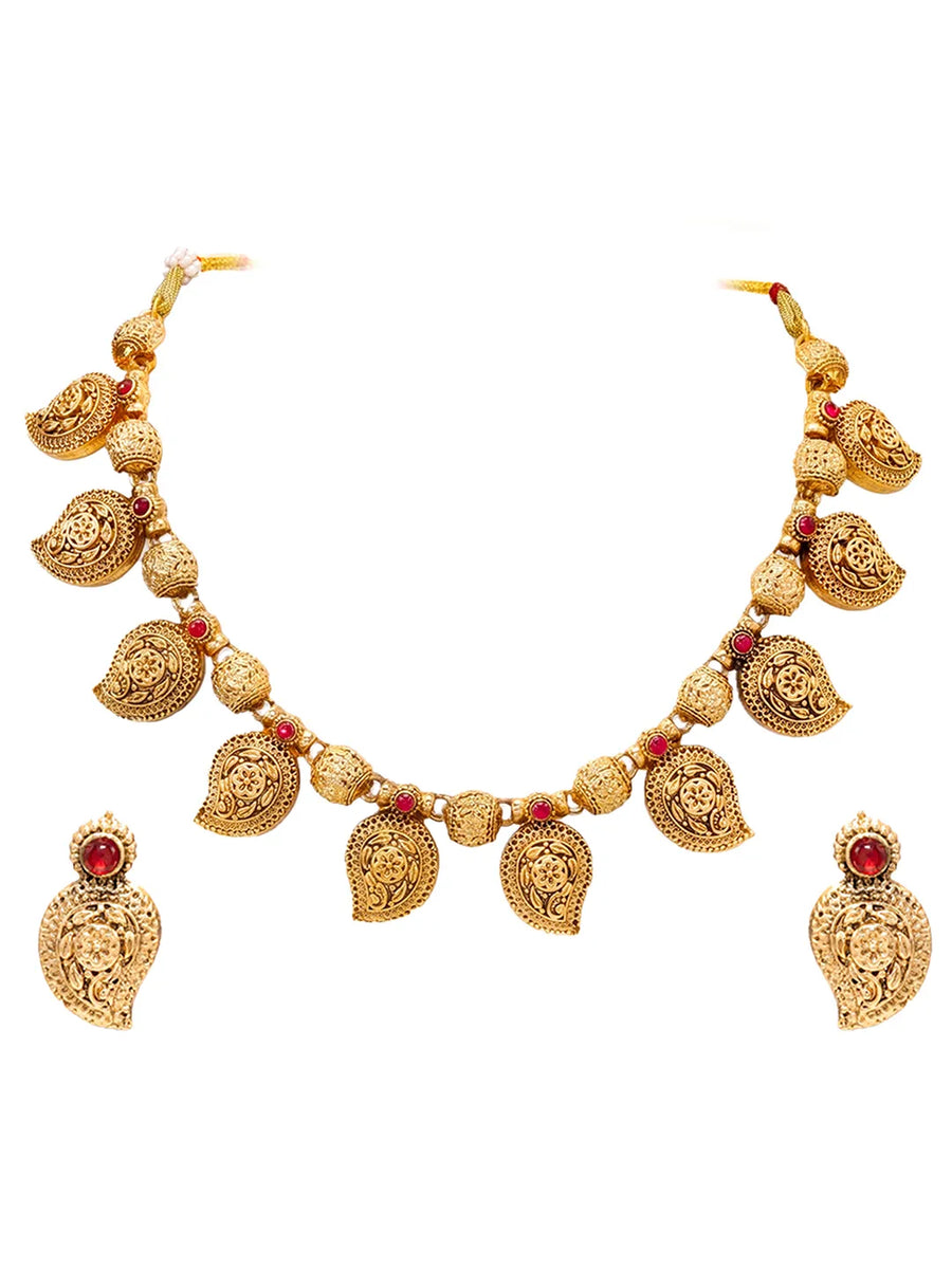 Gold Plated Ruby Mango Motif Necklace Set
