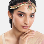 Peora Grand Bridal Ruby Green Matha Patti - Gold