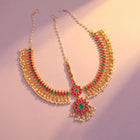 Peora Grand Bridal Ruby Green Matha Patti - Gold