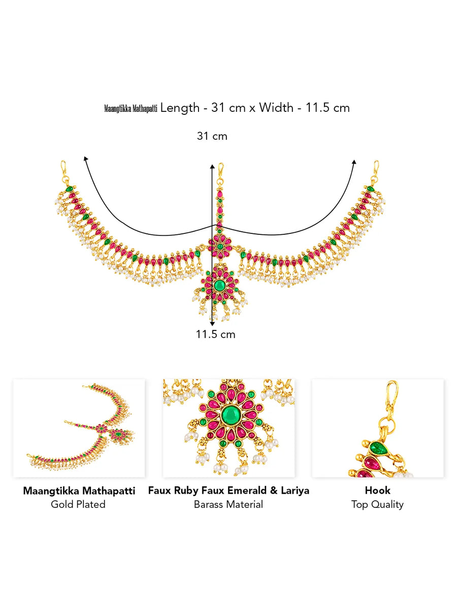 Peora Grand Bridal Ruby Green Matha Patti - Gold