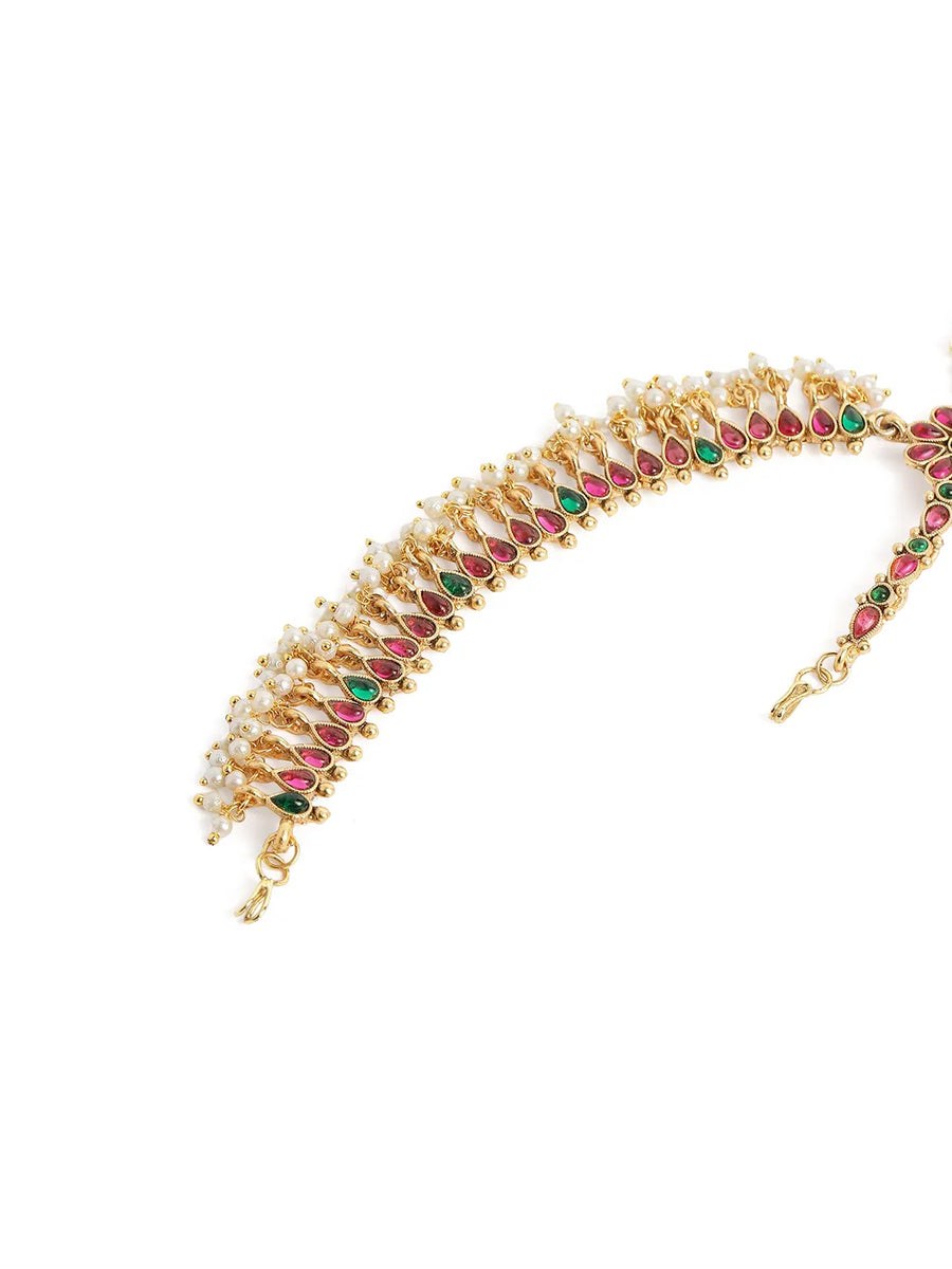 Peora Grand Bridal Ruby Green Matha Patti - Gold