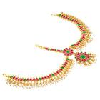 Peora Grand Bridal Ruby Green Matha Patti - Gold