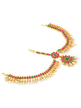Peora Grand Bridal Ruby Green Matha Patti - Gold