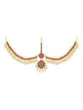 Peora Grand Bridal Ruby Green Matha Patti - Gold