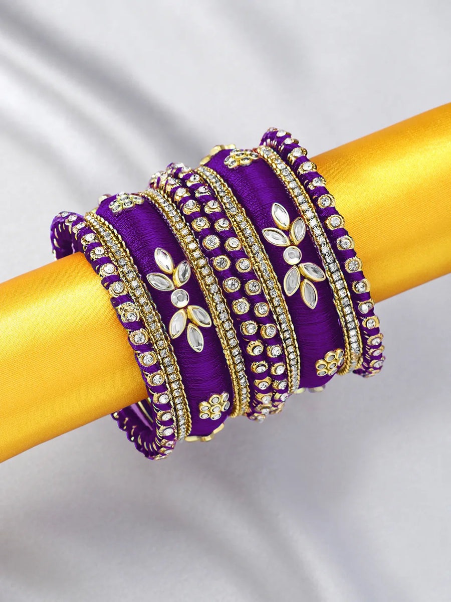 Gold Plated Purple Silk Thread Bangle Set