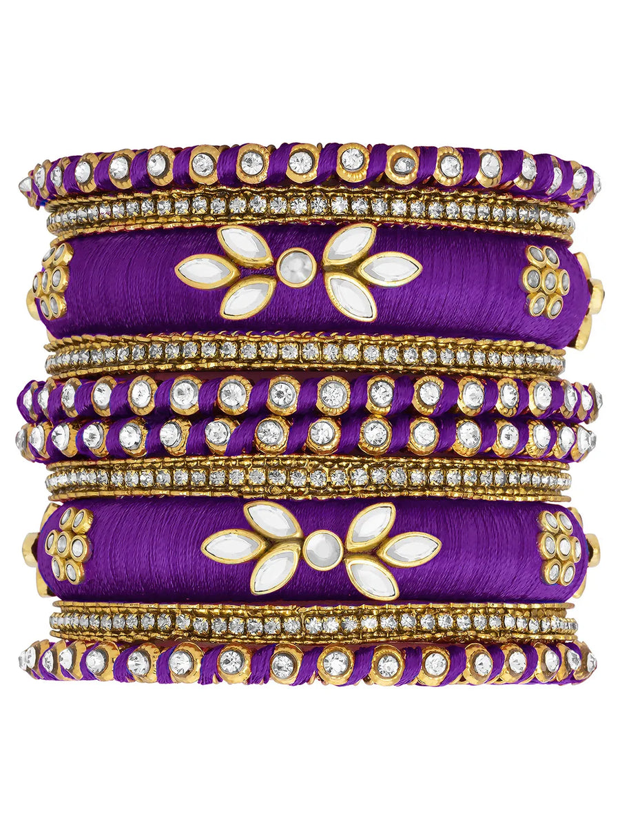 Gold Plated Purple Floral Stone Bangles