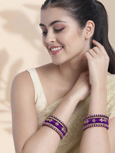 Gold Plated Purple Floral Stone Bangles