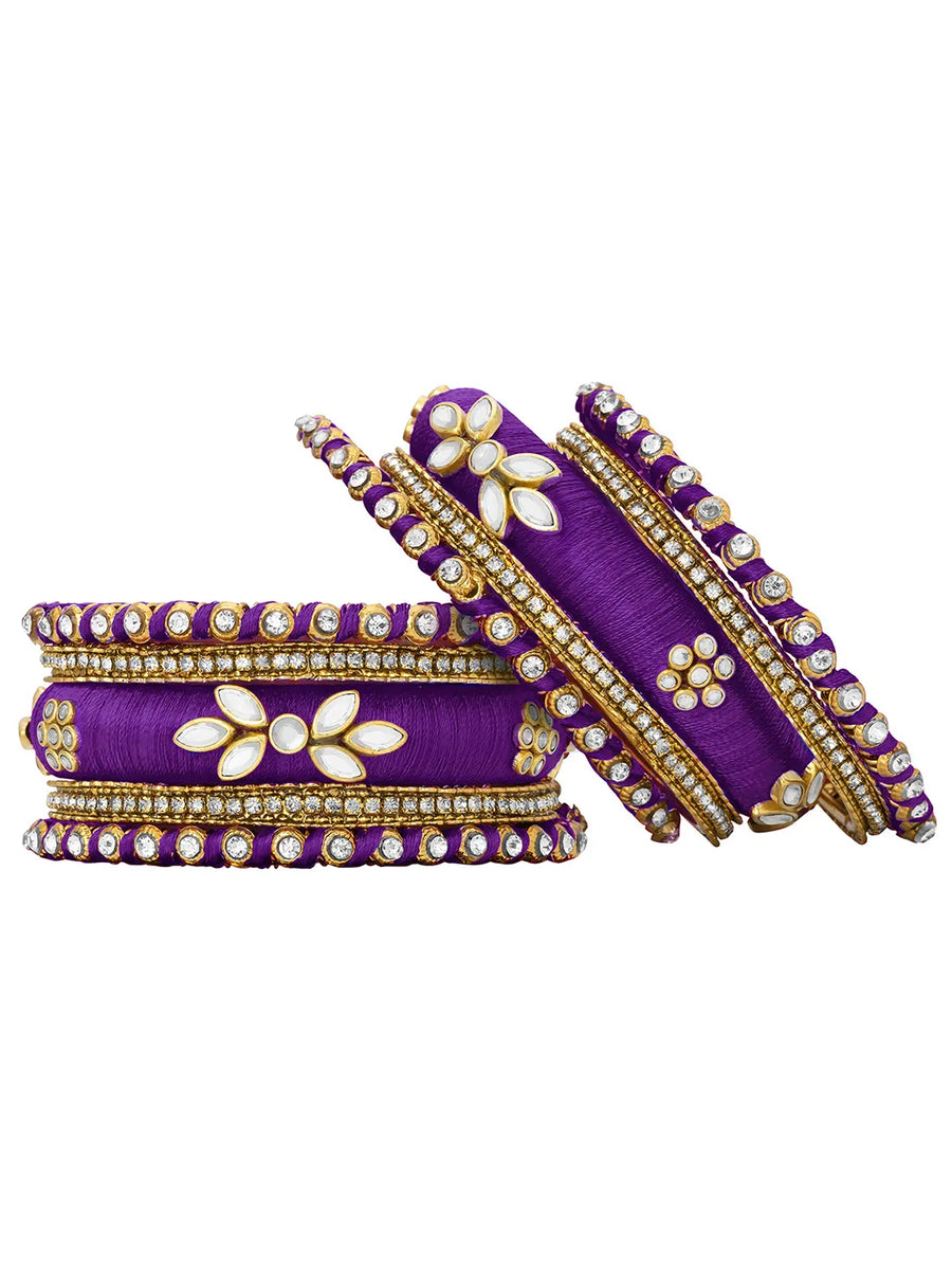 Gold Plated Purple Floral Stone Bangles
