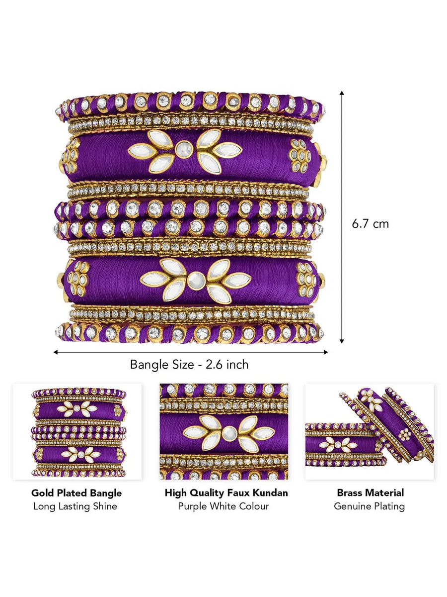 Gold Plated Purple Floral Stone Bangles