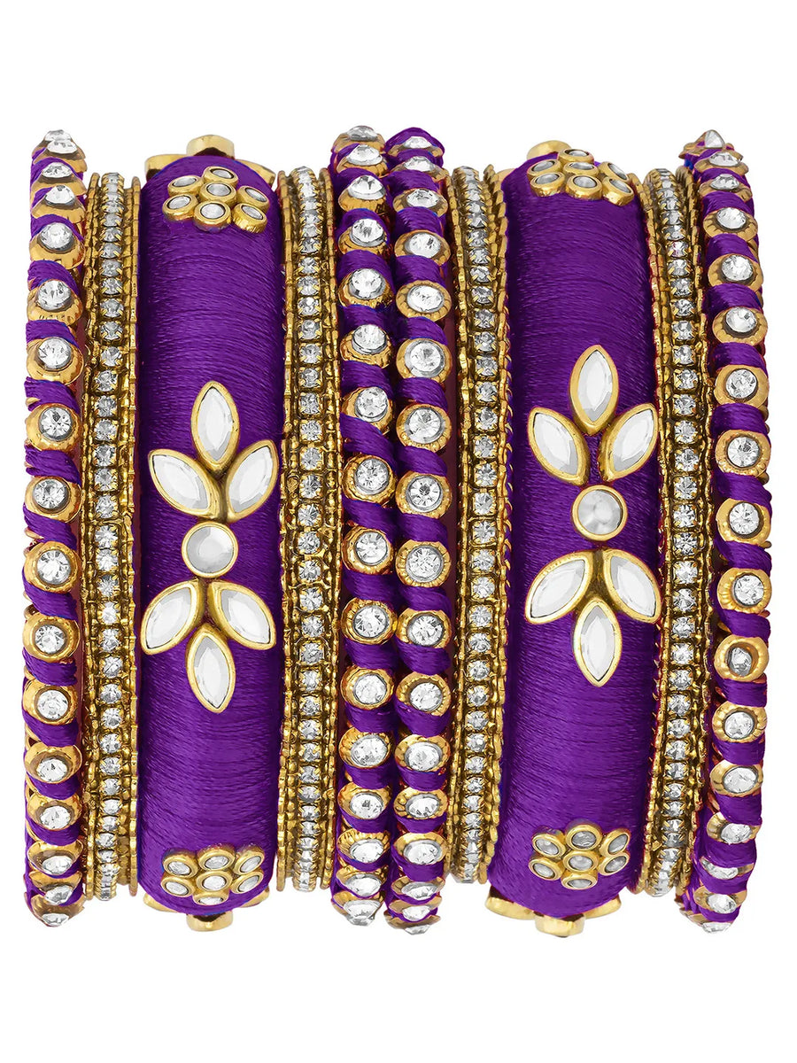 Gold Plated Purple Floral Stone Bangles