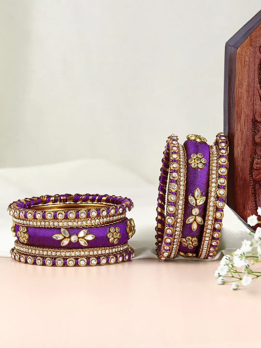 Bliss Silk Thread Kundan Bangle - Purple