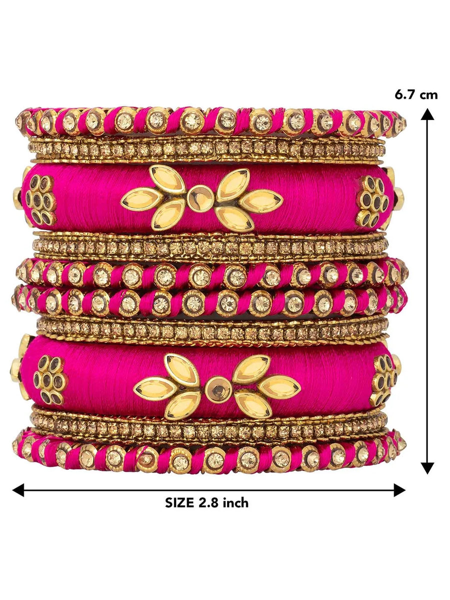 Royal Silk Threads Bangles Set - Rani Pink