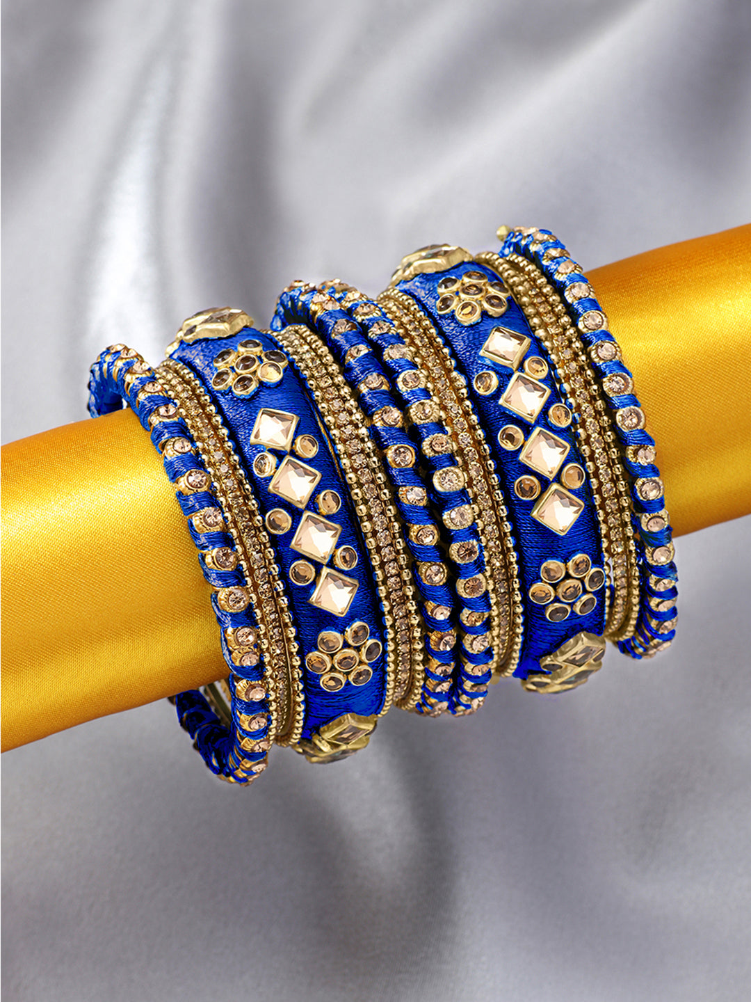 Blue Bliss Silk Thread Kundan Bangle