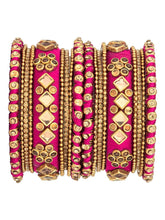 Glam Magenta Kundan Silk Bangles