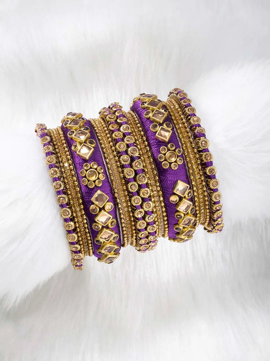 Bliss Silk Thread Kundan Bangle - Purple
