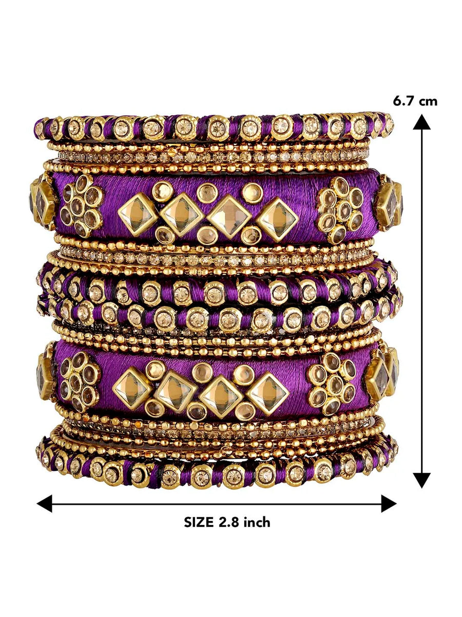 Bliss Silk Thread Kundan Bangle - Purple