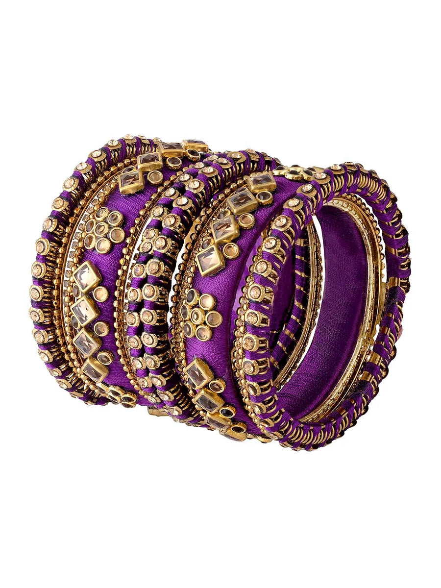 Bliss Silk Thread Kundan Bangle - Purple