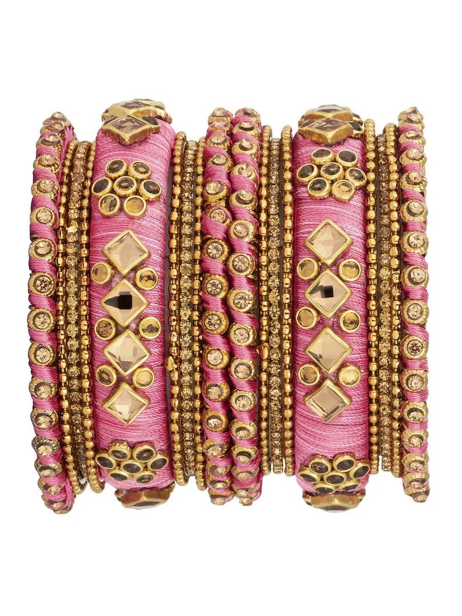 Bliss Silk Thread Kundan Bangle - Pink
