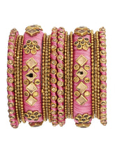 Bliss Silk Thread Kundan Bangle - Pink