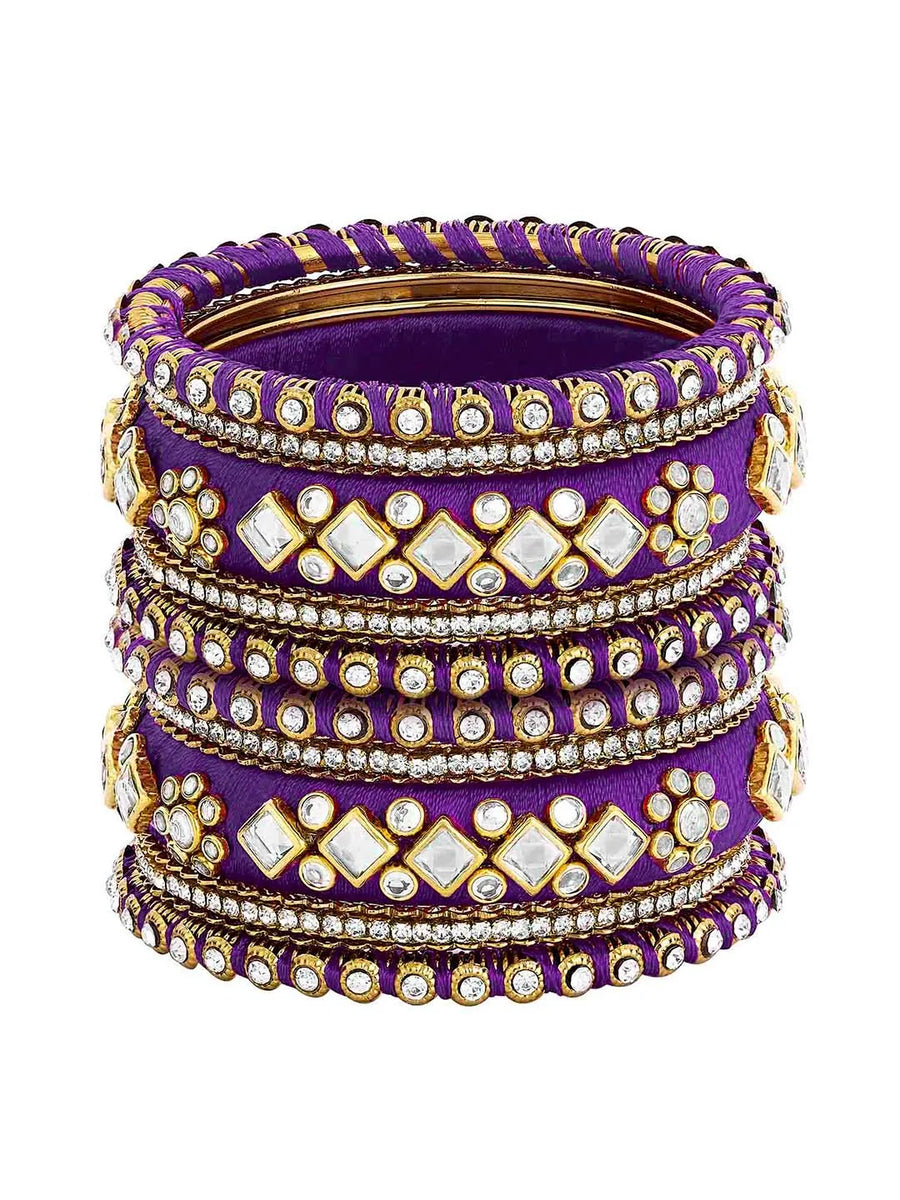Bliss Silk Thread Kundan Bangle - Purple