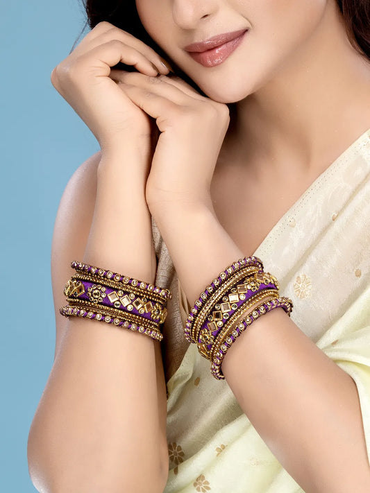Bliss Silk Thread Kundan Bangle - Purple
