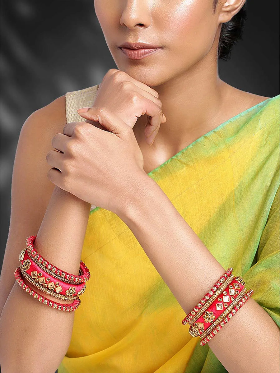 Bliss Silk Thread Kundan Bangle - Red