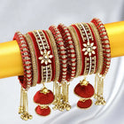 Blooms Kundan Floral Silk Thread Bangle - Maroon