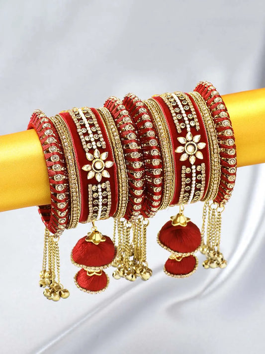Blooms Kundan Floral Silk Thread Bangle - Maroon