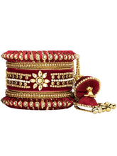 Blooms Kundan Floral Silk Thread Bangle - Maroon