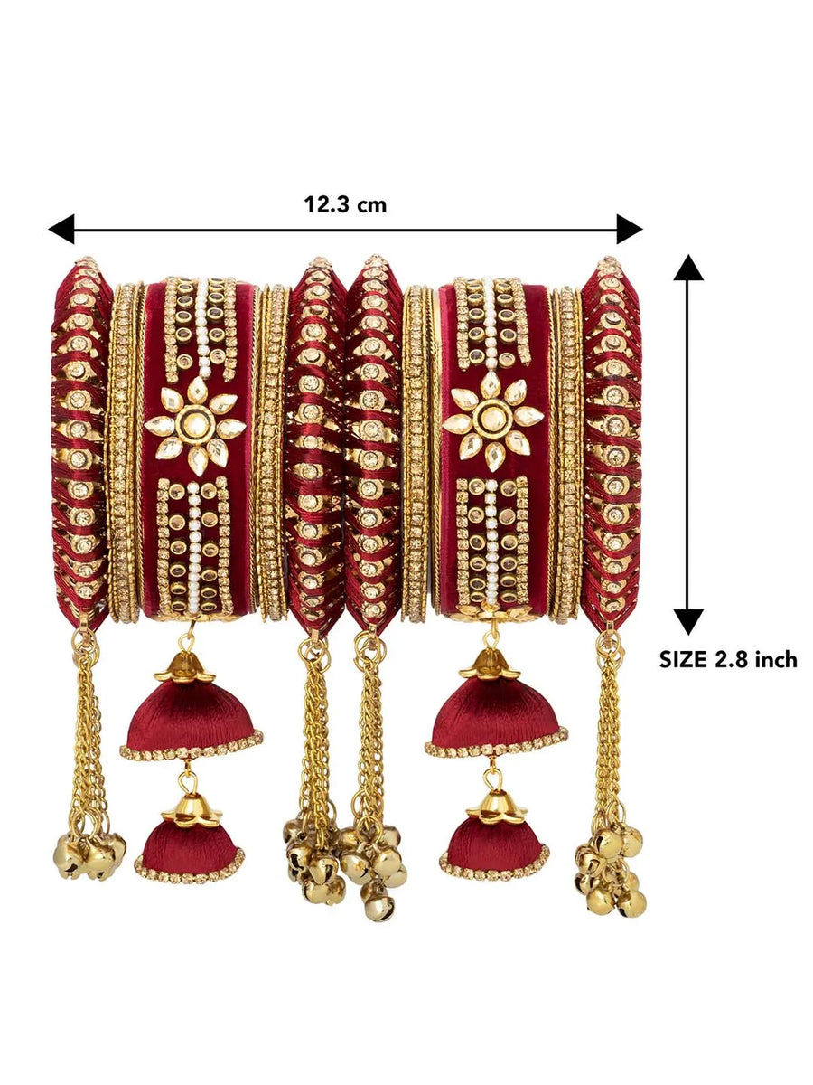 Blooms Kundan Floral Silk Thread Bangle - Maroon