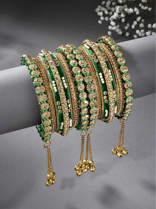 Lush Kundan Silk Thread Bangles - Green