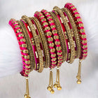 Lush Kundan Silk Thread Bangles - Rani Pink