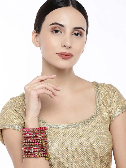 Lush Kundan Silk Thread Bangles - Rani Pink