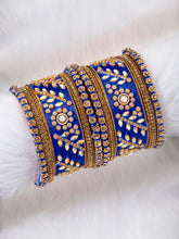 Vibrant Silk Threads Blue Kundan Bangles