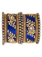 Vibrant Silk Threads Blue Kundan Bangles