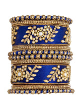 Vibrant Kundan Bangles with Silk Threads - Blue