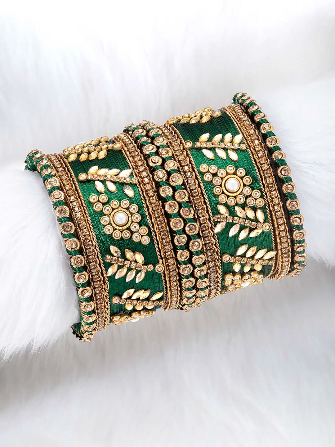 Vibrant Silk Threads Kundan Bangles