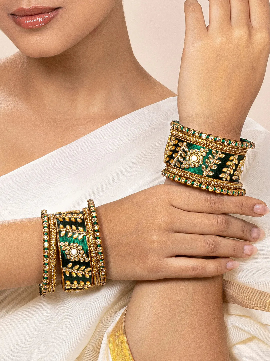 Vibrant Silk Threads Kundan Bangles