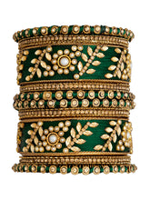 Vibrant Silk Threads Dark Green Kundan Bangles