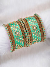 Vibrant Silk Threads Blue Kundan Bangles