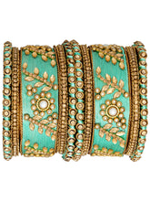 Vibrant Silk Threads Blue Kundan Bangles